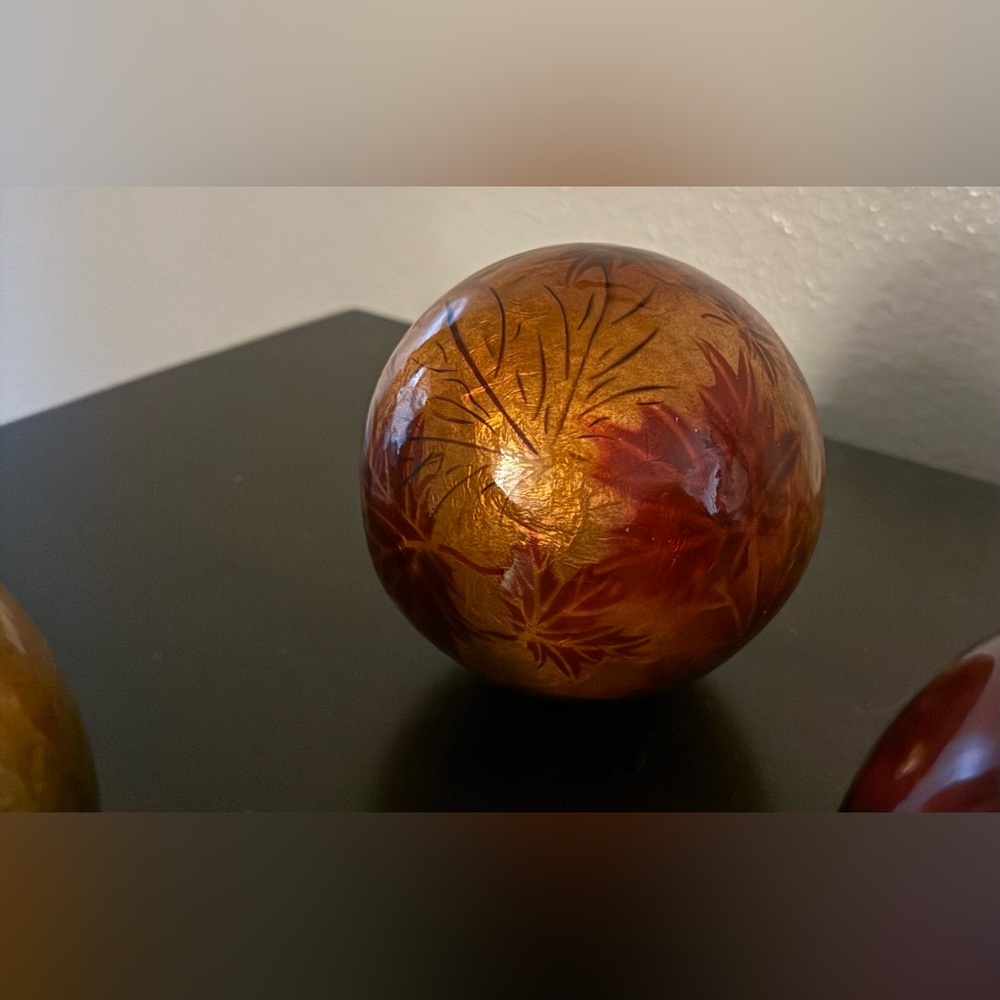 Pier 1 Festive Red Gold Decorative Orbs Set of 3 | 4” Holiday Spheres Home Decor - Picture 2 of 4